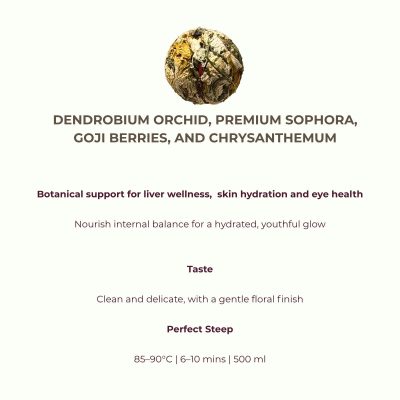 Dendrobium orchid, premium sophora, goji berries and chrysanthemum tea ingredients